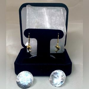 14K YELLOW GOLD dolphin dangle dainty earrings REAL GOLD 1”